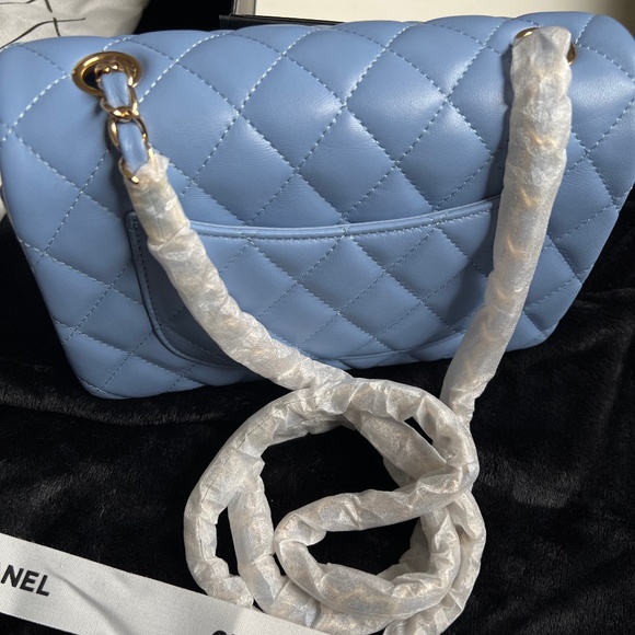 CHANEL Lambskin Quilted Mini Rectangular Flap Light Blue - Picture 4 of 9